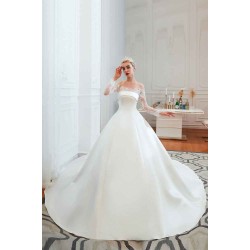 Romantic Lace Long Sleevess Princess Satin Wedding Dress