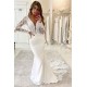 Mermaid V Neck Lace Appliques Bridal Dress Long Sleeves Modern Wedding Dress