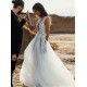 Modern V Neck Tulle Lace Appliques Sleeveless Wedding Reception Dress