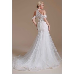Cool Shouder V Neck Court Applique Mermaid Wedding Dress | Ballbella Design