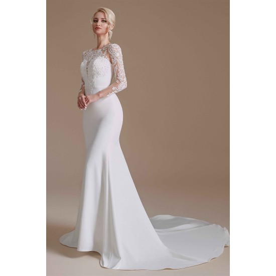 Jewel Lace Long Sleeves Mermaid Wedding Dress | Ballbella Design