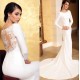 Classic Mermaid Evening Dress Slim Long Sleeves Floral Lace with train