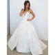 Sweep Train Ball Gown Sleeveless Ruched Satin Spaghetti Straps Wedding Dresses