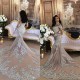 Long Sleeves Silver High Neck Popular Evening Dress Lace Mermaid Luxurious Wedding Dresses