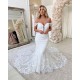 Off The Shoulder Mermaid Appliques Wedding Dresses Lace Backless Bridal Gowns