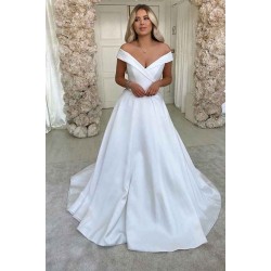 Simple Retro White Off the shoulder A line Bridal Gowns