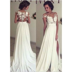 Classic Lace Appliques Wedding Dress Long Chiffon Split