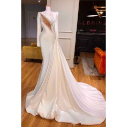 Classic High Neck Long Sleeves Mermaid Wedding Dress Ruffles With Crystals