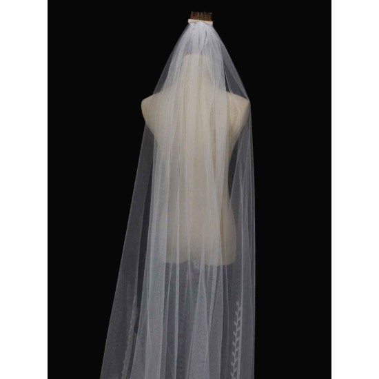 Ivory One-Tier Tulle Finished Edge Waterfall Long Wedding Veils