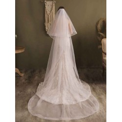 Lace One-Tier Tulle Veils Applique Waterfall Wedding Veils