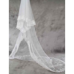 Cathedral White Lace Applique Edge Tulle Wedding Veil