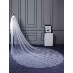 Ivory Cut Edge One Tier Waterfall Cathedral Wedding Veil For Brides