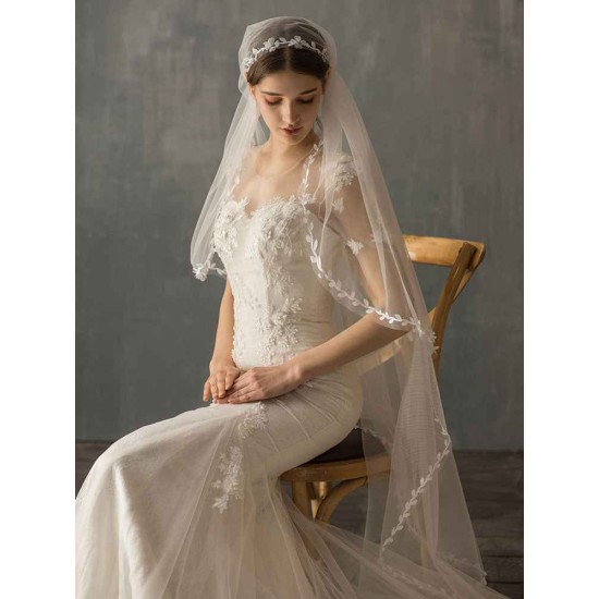 One Tier Piping Tulle Finished Edge Drop Wedding Veil