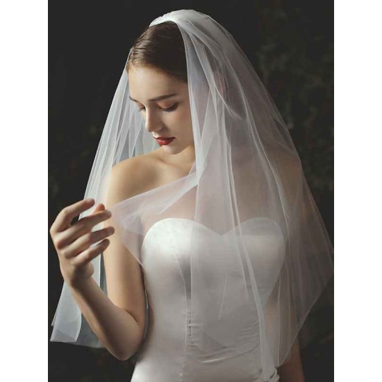 Classic Two Tier Tulle Cut Edge Wedding Veils