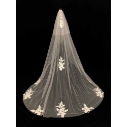White Waterfall Two-Tier Lace Tulle Wedding Veils