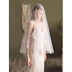 Classic Ivory Two-Tier Flowers Tulle Cut Edge Wedding Veils