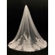 Ivory One-Tier Tulle Lace Applique Edge Waterfall Long Wedding Veil