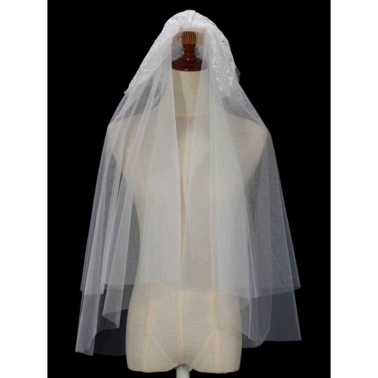 Classic Ivory Two-Tier Lace Tulle Cut Edge Wedding Veils