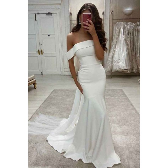 Elegant White Off-the-Shoulder Mermaid Wedding Dress Online