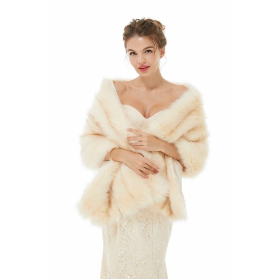 Creamy Faux Fur Stripe Shawl For Bride For Winter