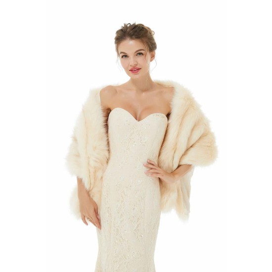 Creamy Faux Fur Stripe Shawl For Bride For Winter