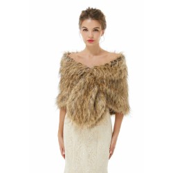 Elegant Brown Faux Fur Wedding Shawl Winter Bridal Covers