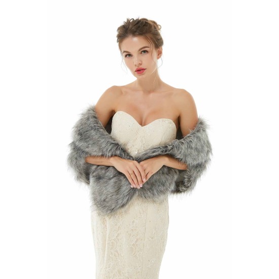 Wedding Wrap Faux Fur Sleeveless Open Front Bridal Shawl