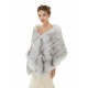 Faux Fur Wedding Shawl Light Gray Fluffy Bridal Wrap Shrug