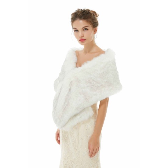 Ivory Faux Fur Wedding Shawl Open Front For Bride