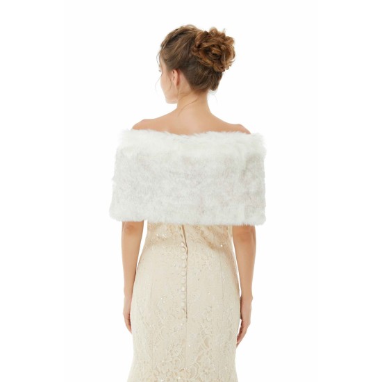 Ivory Faux Fur Wedding Shawl Open Front For Bride