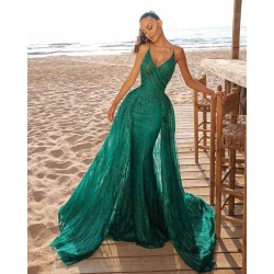 Mermaid Prom Party Dress V-Neck Sequined Evening Gowns Sweep/Trumpet Train