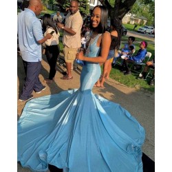 Sleeveless V-neck Appliques Court Train Mermaid Long Prom Dresses