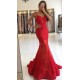 Spaghetti Straps Red Lace Evening Dresses Mermaid Chic Prom Dresses