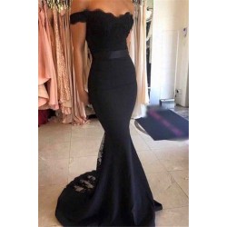 Classic Mermaid Open Back Off-the-Shoulder Mermaid Lace Formal Evening Dress