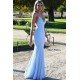 Chic Open Back Lace Evening Dress Mermaid Spaghetti Straps Baby Blue Fomral Evening Dress