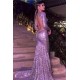 Mermaid Chic Silver Backless Lone-Sleeves V-Neck Sequins Evening Dresses
