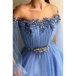 Gorgeous Off-The-Shoulder Appliques Tulle A-Line Prom Party Gowns