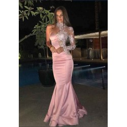 One-Shoulder Gorgeous High-Neck Mermaid Lace Evening Dress