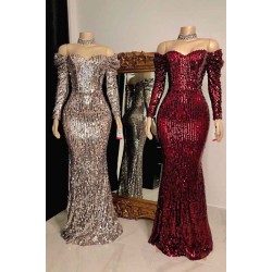 Strapless Sweetheart Sequins Floor Length Mermaid Evening Dresses with Sleeves