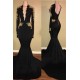 Chic Black and Gold Prom Dresses Deep V-Neck Long Sleevess Evening Gowns