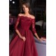 Lace A-line Bateau Evening Gowns Burgundy Party Dresses