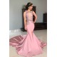 Mermaid Strapless Jewel Appliques Chic Prom Dresses Gorgeous Long Evening Dresses With Chapel Train