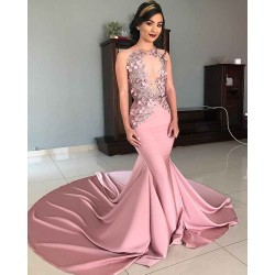 Mermaid Strapless Jewel Appliques Chic Prom Dresses Gorgeous Long Evening Dresses With Chapel Train