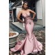 Elegantable Spaghetti Straps Appliques Chic Mermaid Prom Dresses Trendy Crossed Shoulder strap Long Evening Dresses