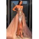 Sequined A-line Evening Dresses Chic Side Slit Party Dresses
