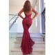Chic Backless Mermaid Prom Dresses Long Red V-Neck Sleeveless Evening Dress