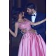 Sleeveless Candy Pink Evening Dresses On Sale Straps Appliques Chic Prom Dresses