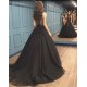 High Neck Black Tulle Chic Prom Dresses New Arrival Sleeveless Beads Sequins Evening Gowns