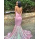Alluring Halter Applique Glittering Sequins Prom Dresses Ruffles Open Back Chic Mermaid Sleeveless Evening Dresses