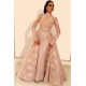 Vintage A-Line Lace Prom Dresses High Neck Long Sleevess Detachable Skirt Evening Dresses